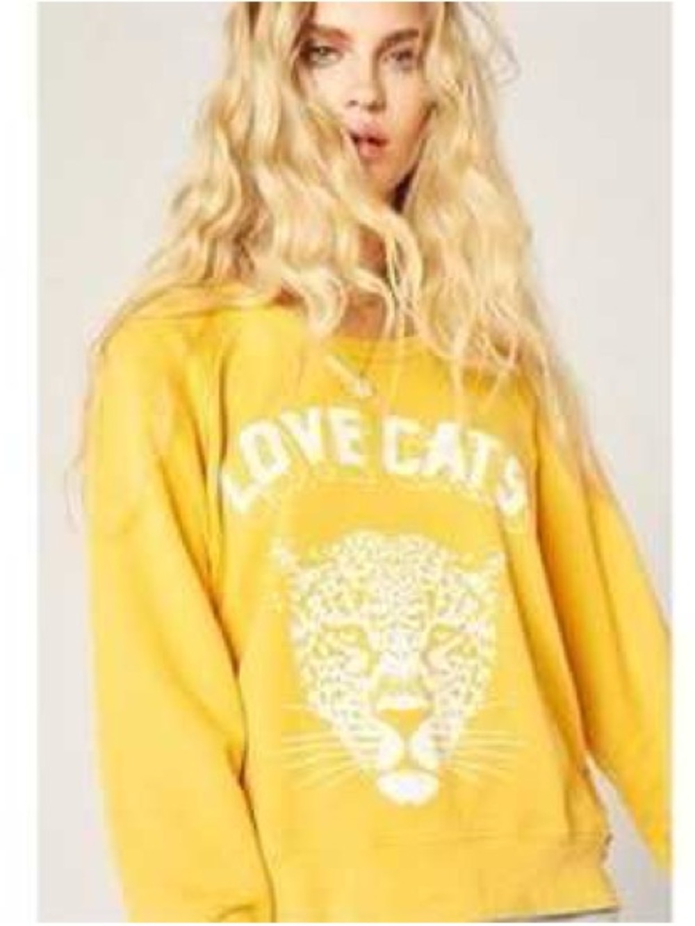 Daydreamer Yellow 'Love Cats' Graphic Crewneck Sweatshirt
